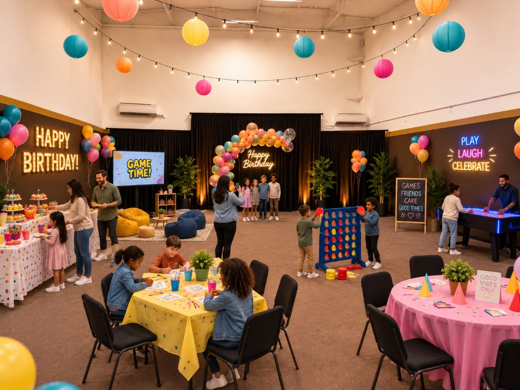 A colorful birthday celebration inside The Valley Clubhouse