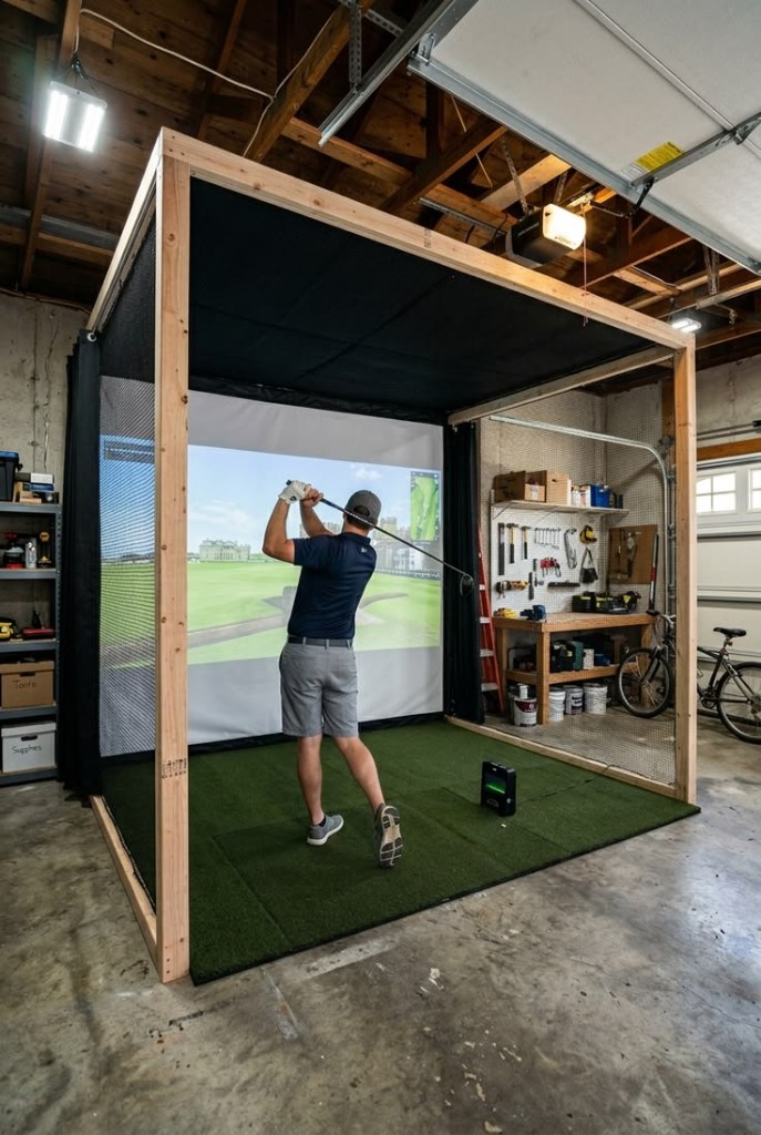 A golf simulator set up for play