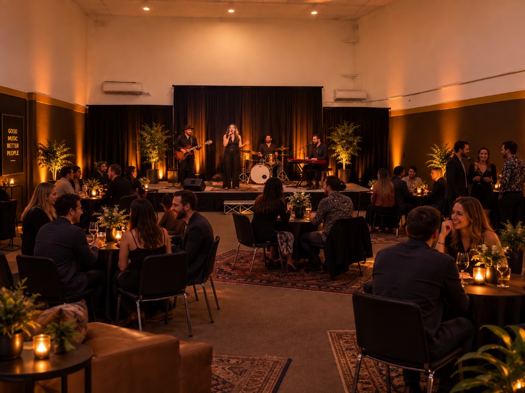 A live music night with candlelit tables at The Valley Clubhouse