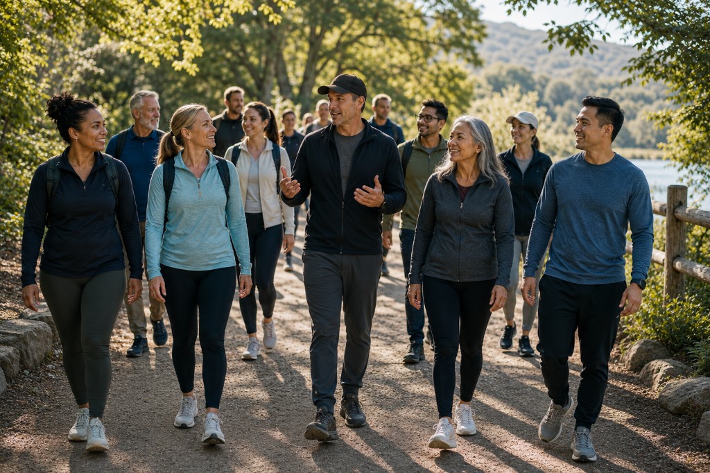 People walking and connecting through their community