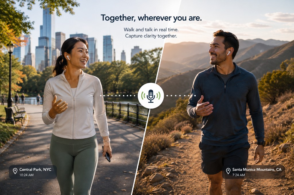 Two people Walkminding together from different places