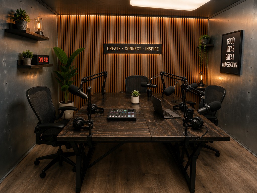 A warm studio table set for conversation at Dig & Drip